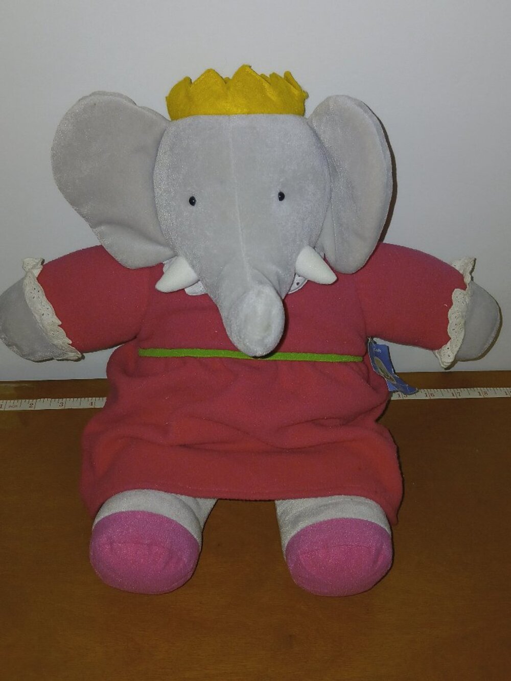 Vintage Rare Babar Queen Celeste Elephant Plush Pink Dress 16” Stuffed Toy NWT.